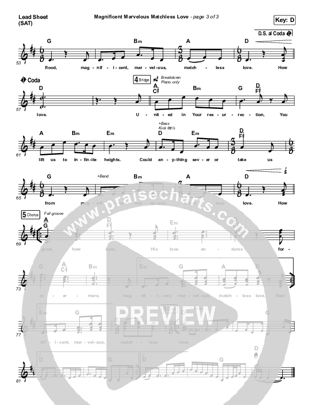 Magnificent Marvelous Matchless Love Lead Sheet (SAT) (Matt Boswell / Matt Papa)