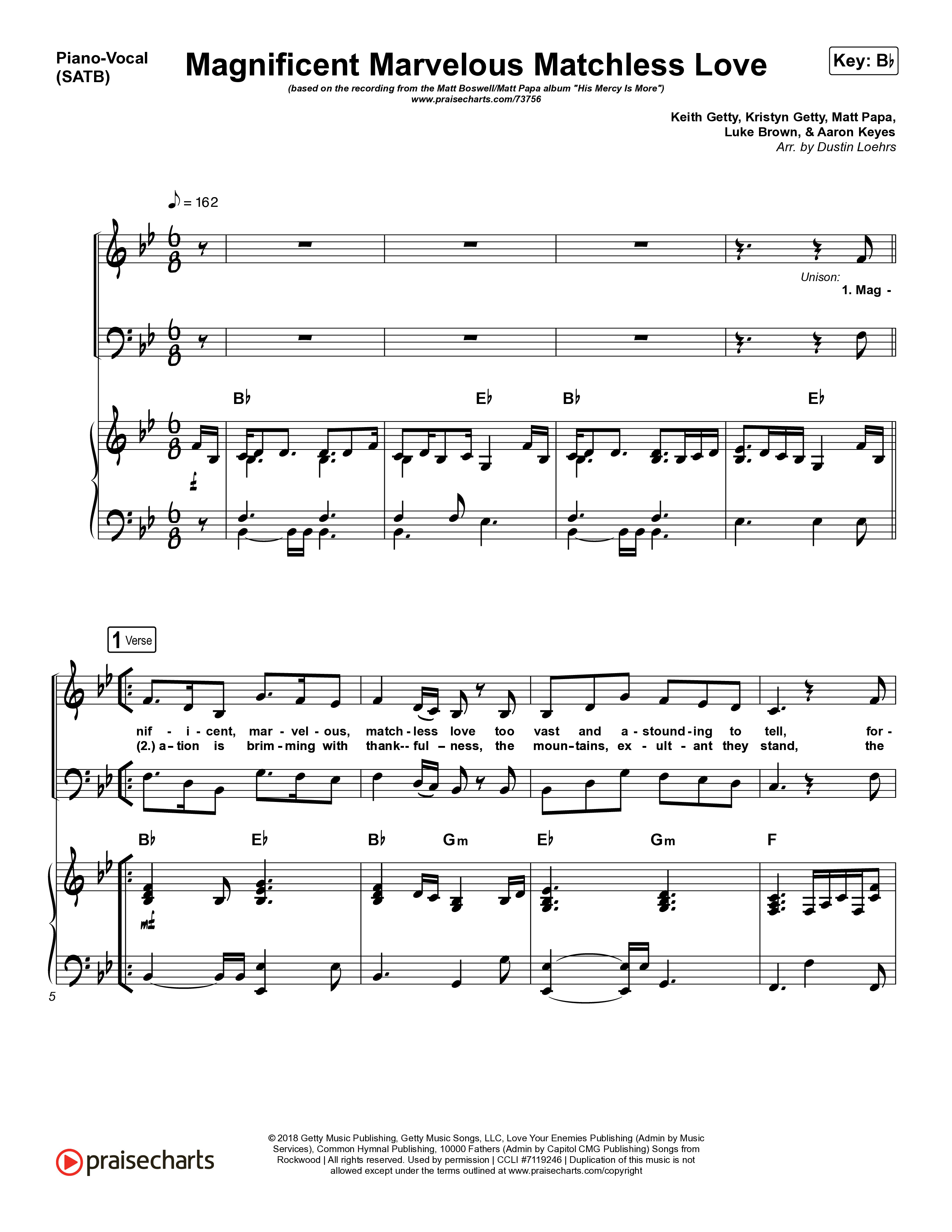 Magnificent Marvelous Matchless Love Piano/Vocal Pack (Matt Boswell / Matt Papa)