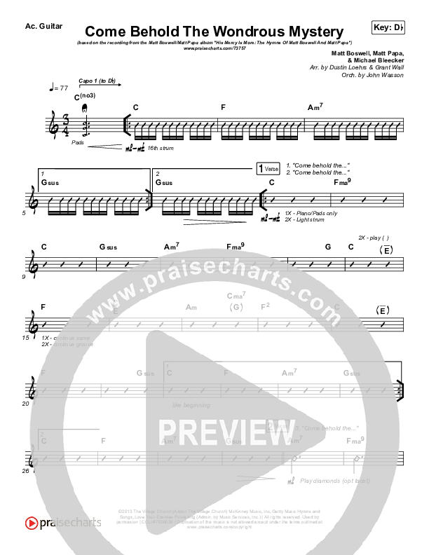 Come Behold The Wondrous Mystery Rhythm Chart (Matt Boswell / Matt Papa / Kristyn Getty)