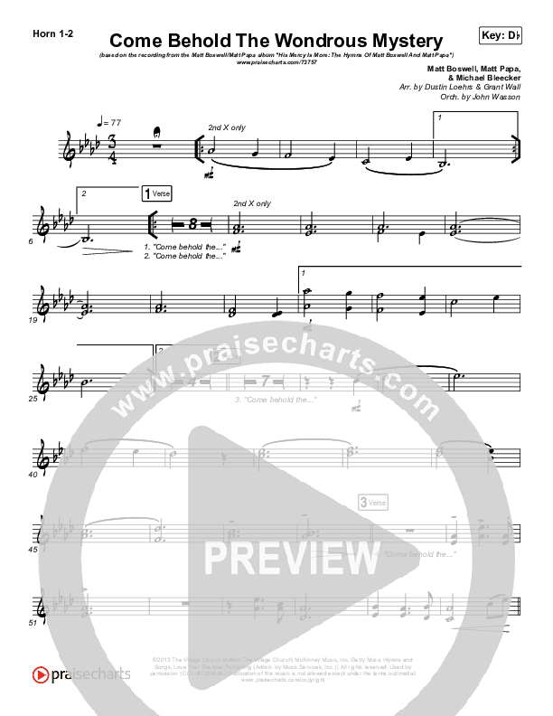 Come Behold The Wondrous Mystery French Horn 1/2 (Matt Boswell / Matt Papa / Kristyn Getty)