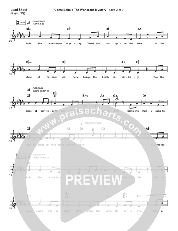 Come Behold The Wondrous Mystery Lead Sheet (Melody) (Matt Boswell / Matt Papa / Kristyn Getty)