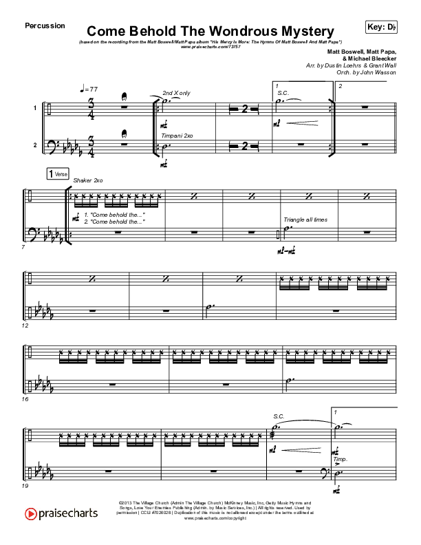 Come Behold The Wondrous Mystery Percussion (Matt Boswell / Matt Papa / Kristyn Getty)