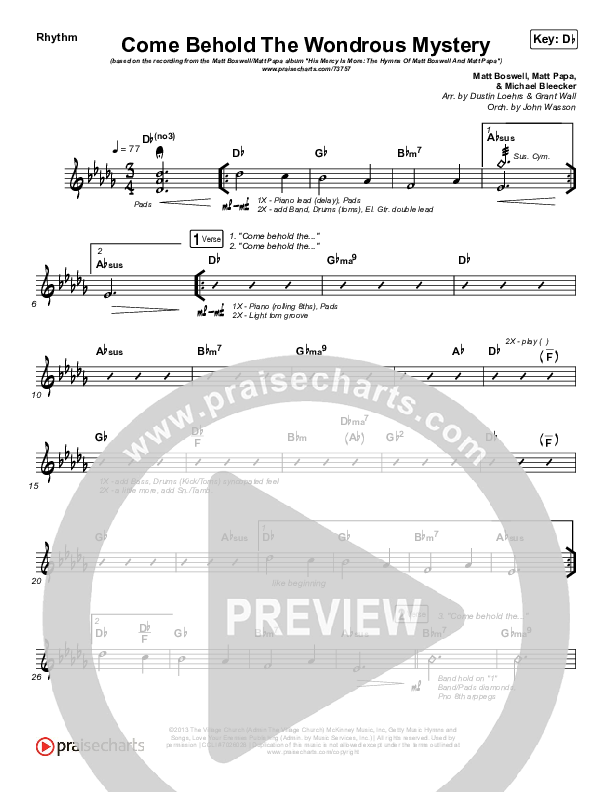 Come Behold The Wondrous Mystery Rhythm Chart (Matt Boswell / Matt Papa / Kristyn Getty)