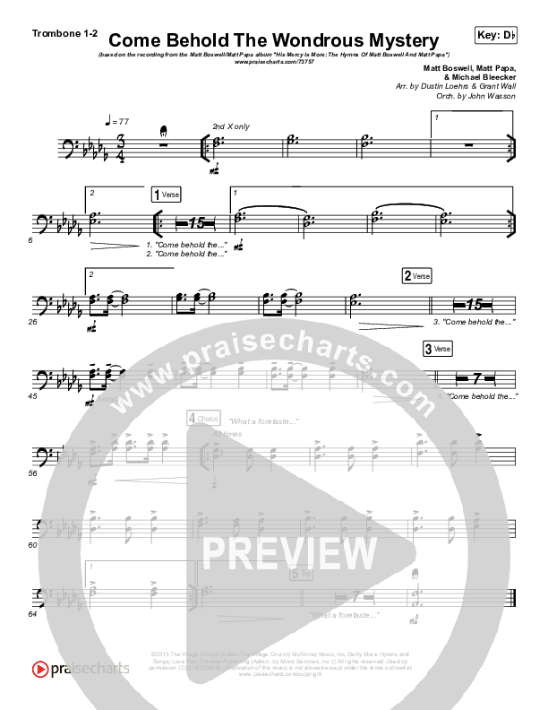 Come Behold The Wondrous Mystery Trombone 1/2 (Matt Boswell / Matt Papa / Kristyn Getty)