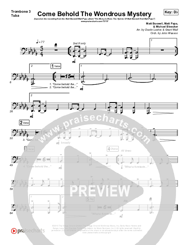 Come Behold The Wondrous Mystery Trombone 3/Tuba (Matt Boswell / Matt Papa / Kristyn Getty)