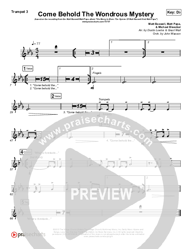 Come Behold The Wondrous Mystery Trumpet 3 (Matt Boswell / Matt Papa / Kristyn Getty)