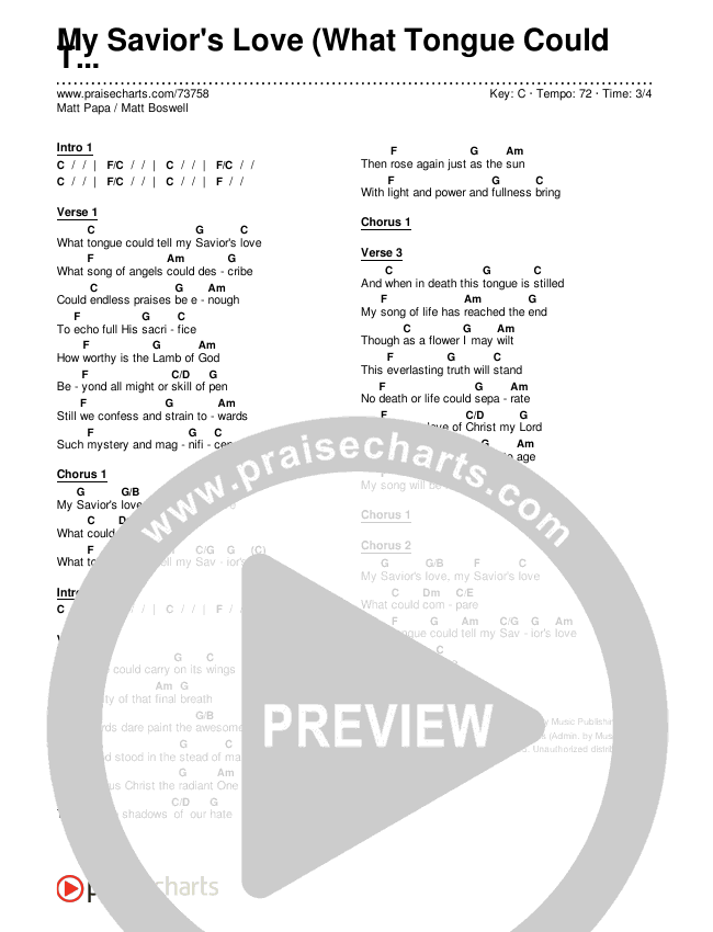 My Savior's Love (What Tongue Could Tell) Chords & Lyrics (Matt Boswell / Matt Papa)