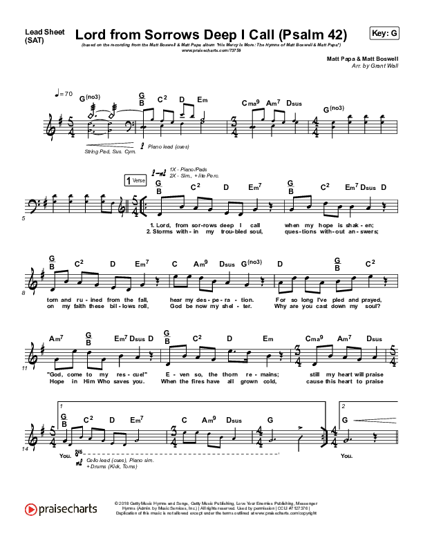 Lord From Sorrows Deep I Call (Psalm 42) Lead Sheet (SAT) (Matt Boswell / Matt Papa)