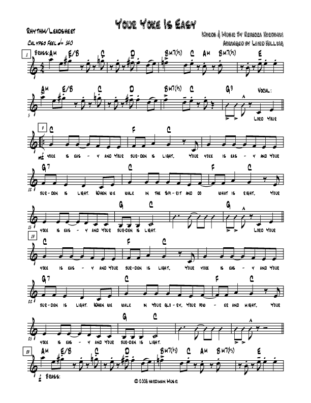 Your Yoke Is Easy Lead Sheet (Rebecca Hardiman)