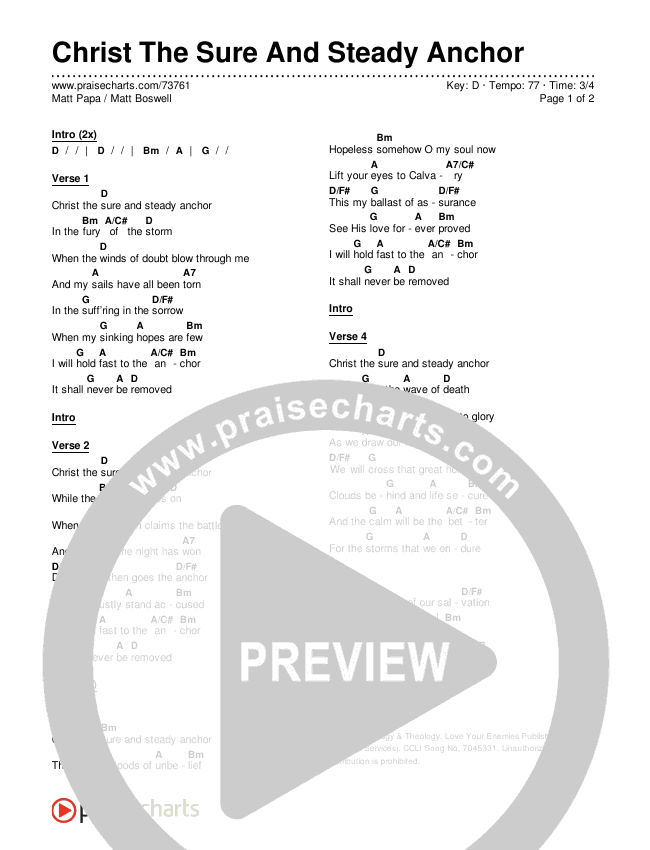 Christ The Sure And Steady Anchor Chords & Lyrics (Matt Boswell / Matt Papa)