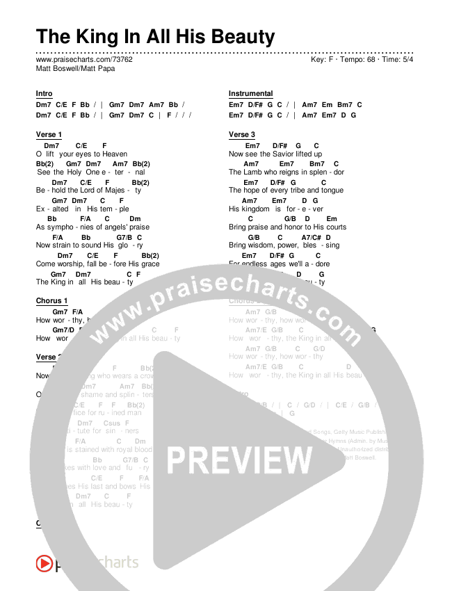 The King In All His Beauty Chords Pdf Matt Boswell Matt Papa Praisecharts