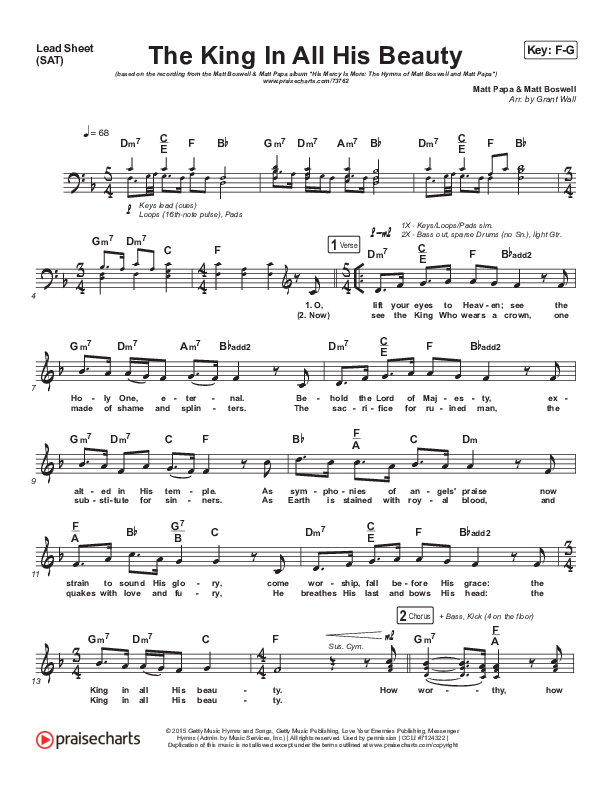 The King In All His Beauty Lead Sheet (SAT) (Matt Boswell / Matt Papa)