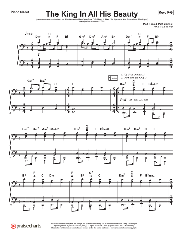 The King In All His Beauty Piano Sheet (Matt Boswell / Matt Papa)