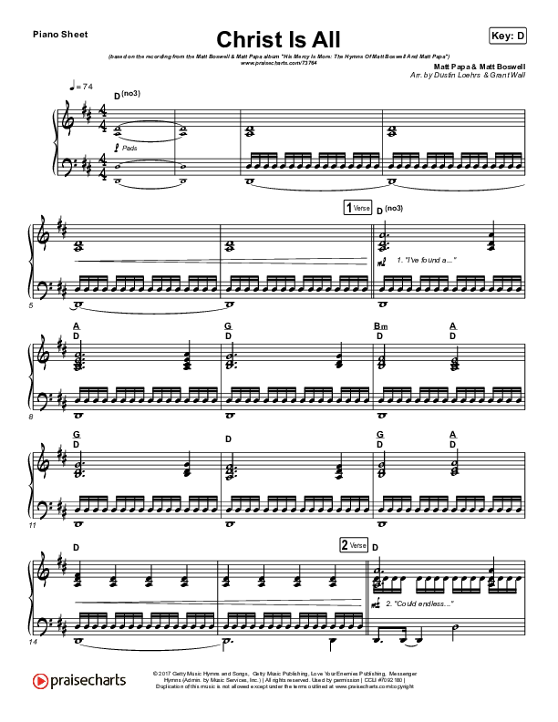 Christ Is All Piano Sheet (Matt Boswell / Matt Papa)