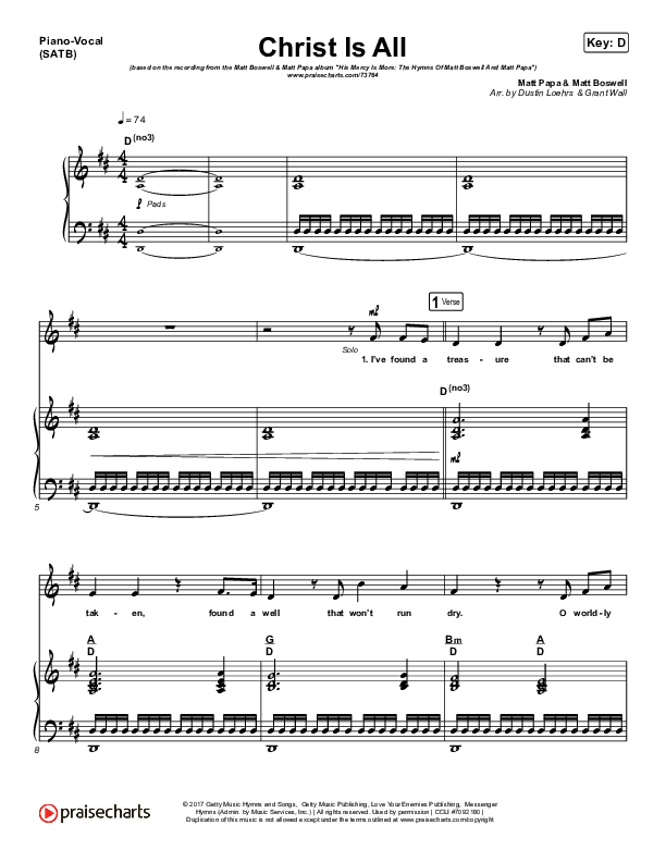 Christ Is All Piano/Vocal Pack (Matt Boswell / Matt Papa)