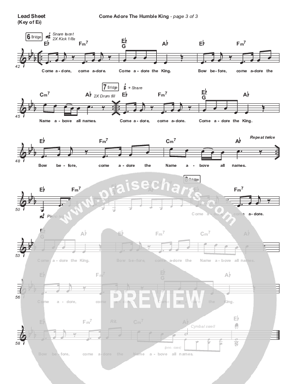 Come Adore The Humble King Lead Sheet (Melody) (Matt Boswell / Matt Papa)
