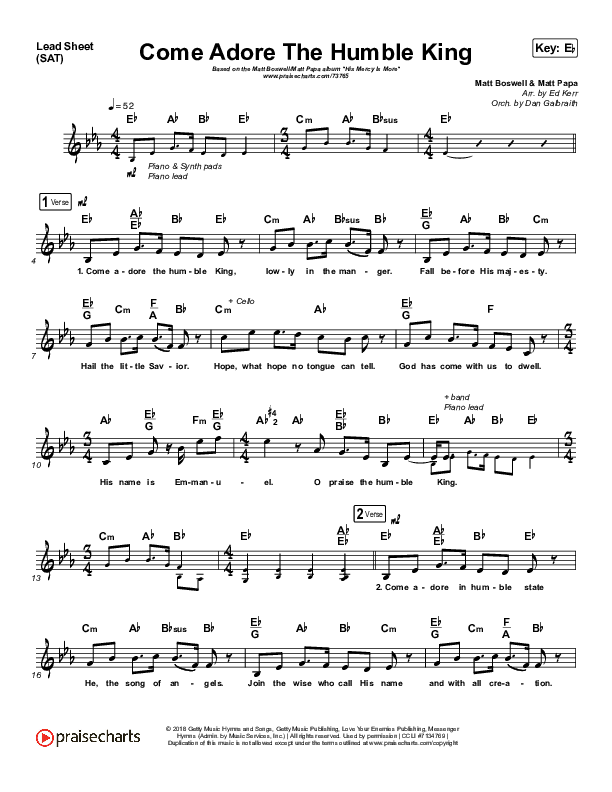 Come Adore The Humble King Lead Sheet (SAT) (Matt Boswell / Matt Papa)