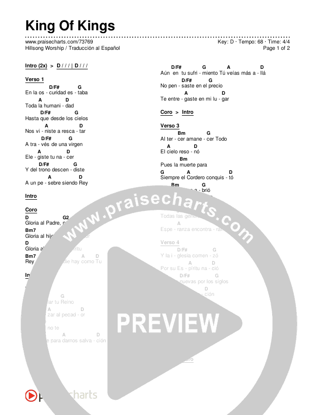 Rey de Reyes (King Of Kings) Chords & Lyrics (Hillsong Worship / Traducción al Español)