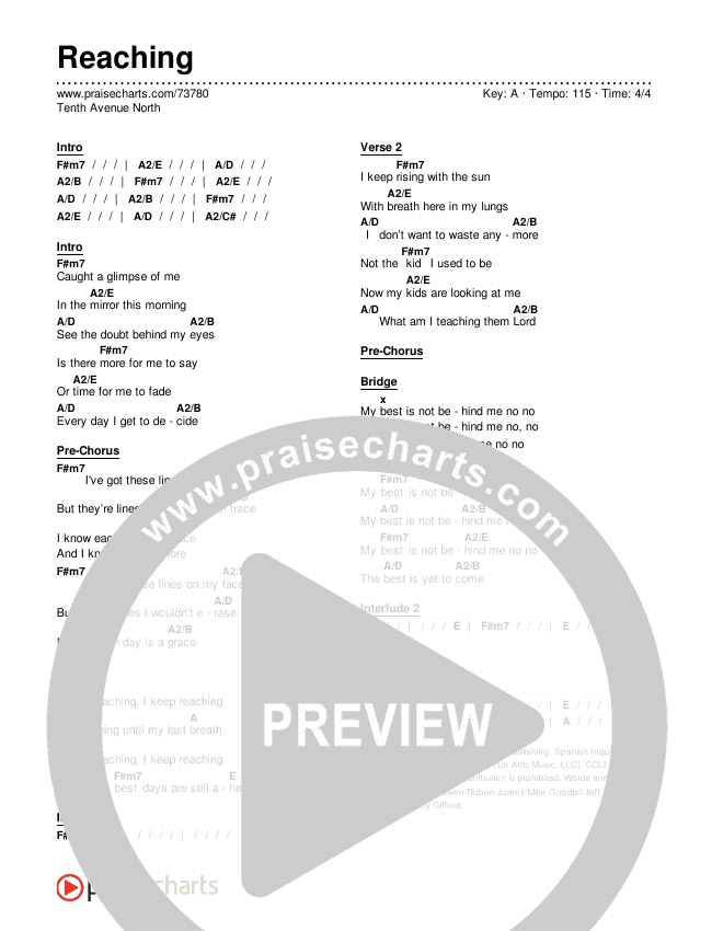 Reaching Chord Chart (Tenth Avenue North)