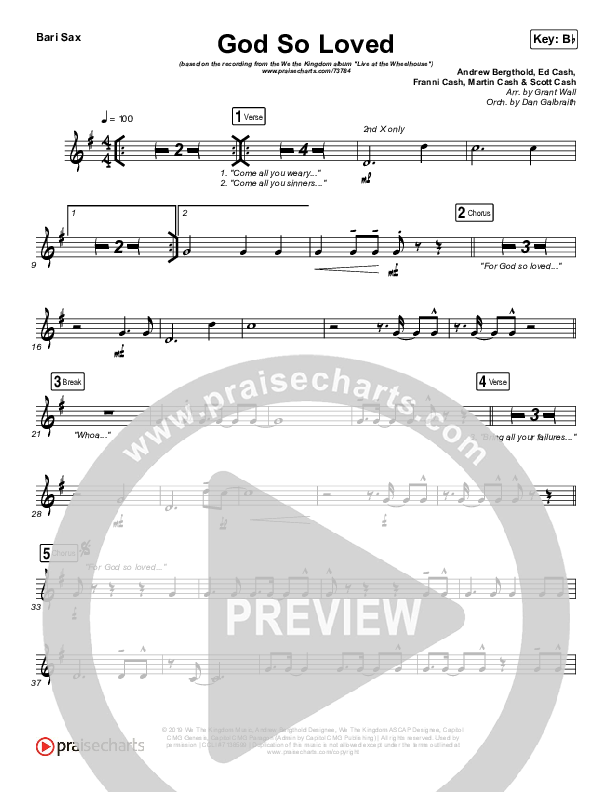 God So Loved (Live) Bari Sax (We The Kingdom)