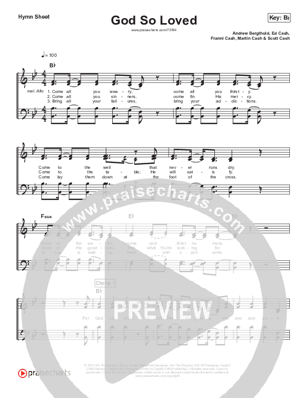 God So Loved (Live) Hymn Sheet (We The Kingdom)