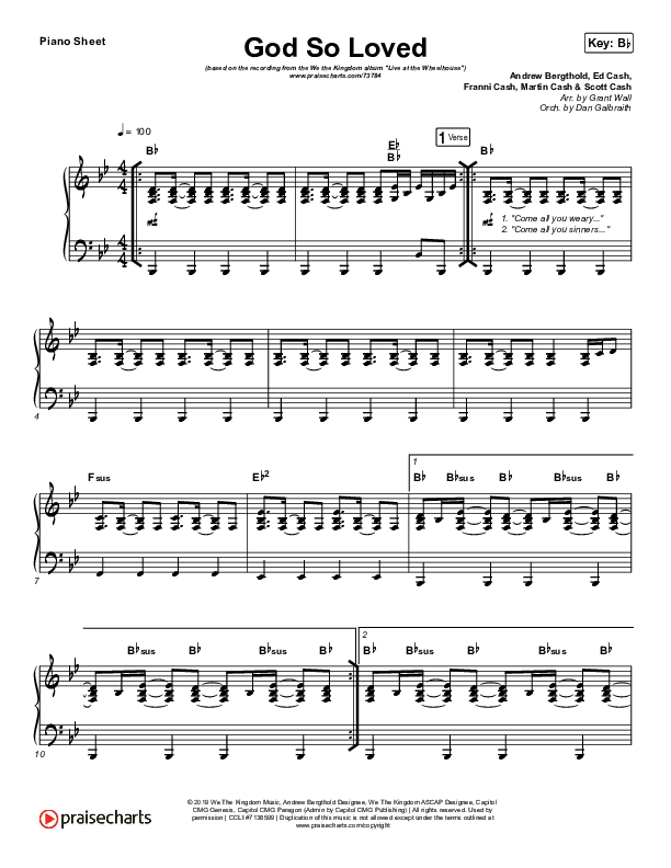 God So Loved (Live) Piano Sheet (We The Kingdom)