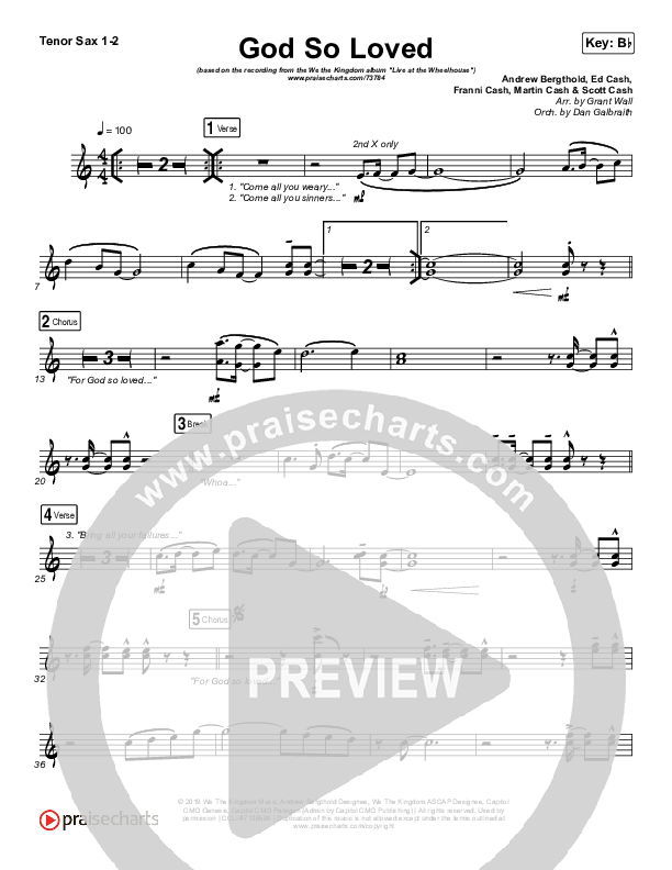 God So Loved (Live) Tenor Sax 1/2 (We The Kingdom)