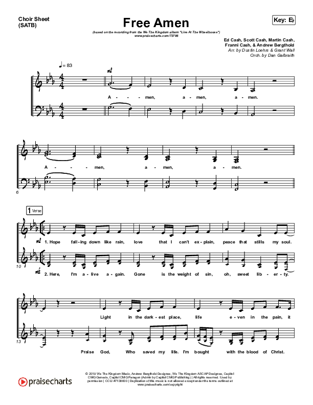Free Amen Choir Sheet (SATB) (We The Kingdom)