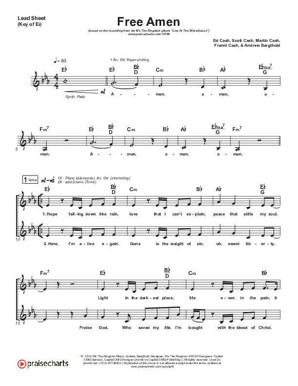 Free Amen Lead Sheet (Melody) (We The Kingdom)