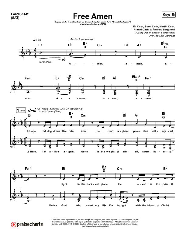 Free Amen Lead Sheet (SAT) (We The Kingdom)