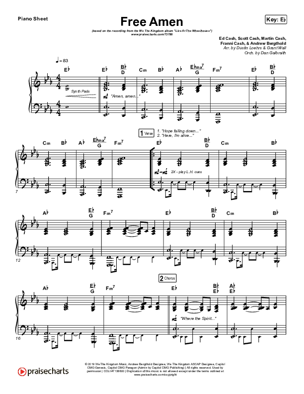 Free Amen Piano Sheet (We The Kingdom)