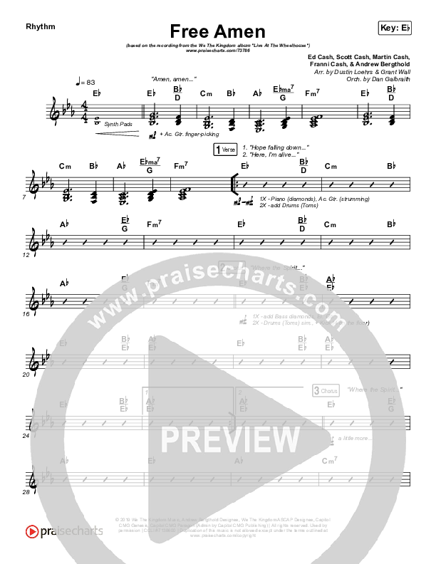 Free Amen Rhythm Chart (We The Kingdom)