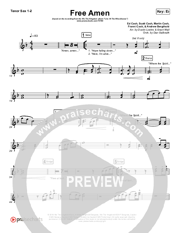 Free Amen Tenor Sax 1/2 (We The Kingdom)