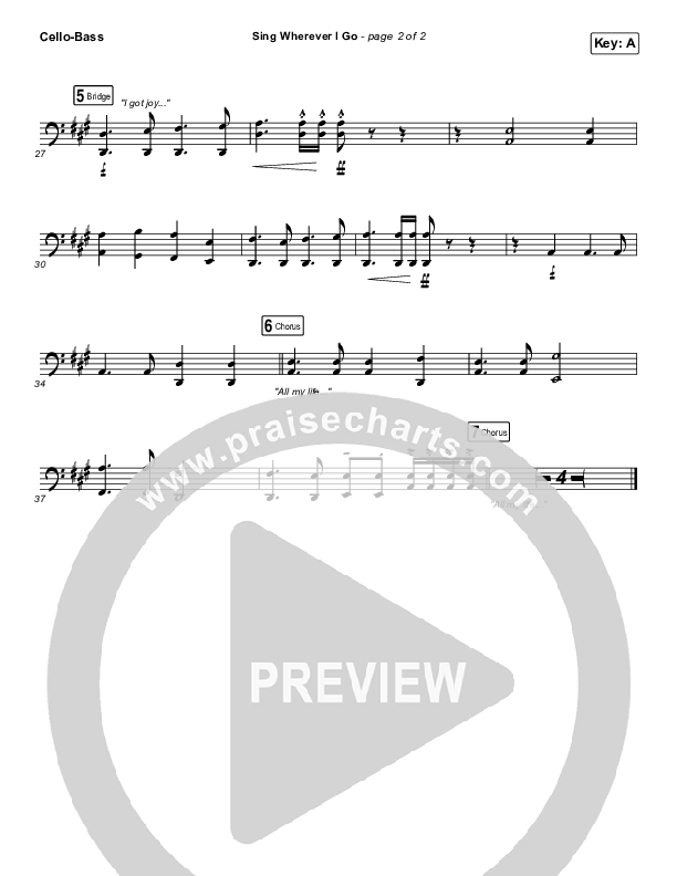 Sing Wherever I Go Cello/Bass (We The Kingdom)