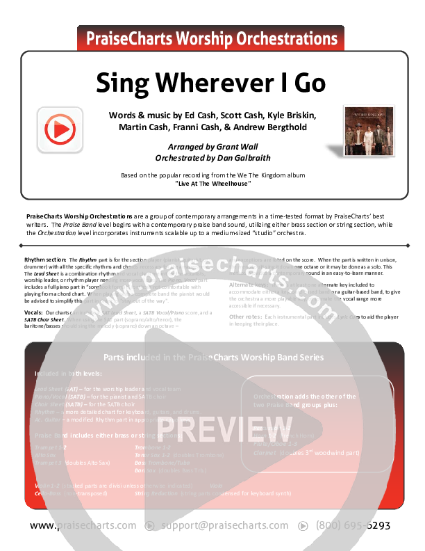 Sing Wherever I Go Cover Sheet (We The Kingdom)