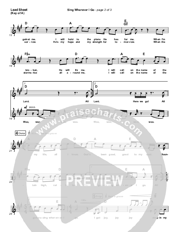 Sing Wherever I Go Lead Sheet (Melody) (We The Kingdom)