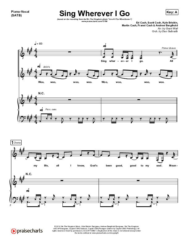 Sing Wherever I Go Piano/Vocal (SATB) (We The Kingdom)