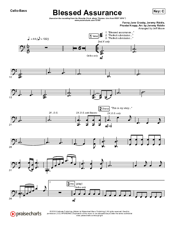 Blessed Assurance Cello/Bass (Jeremy Riddle)