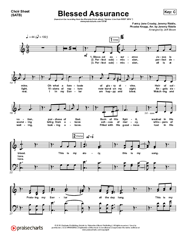 Blessed Assurance Choir Sheet (SATB) (Jeremy Riddle)
