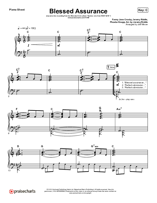 Blessed Assurance Piano Sheet (Jeremy Riddle)