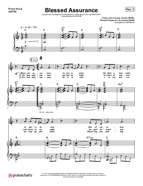 Blessed Assurance Piano/Vocal (SATB) (Jeremy Riddle)