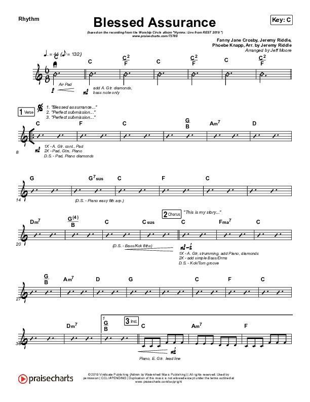 Blessed Assurance Rhythm Chart (Jeremy Riddle)