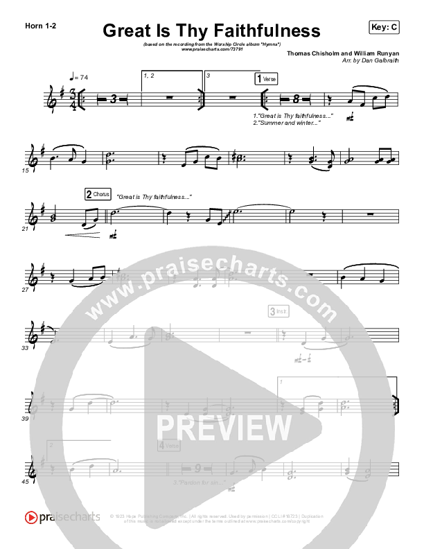 Great Is Thy Faithfulness French Horn 1/2 (Christy Nockels)