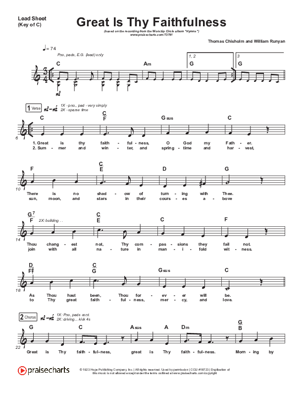 Great Is Thy Faithfulness Lead Sheet (Melody) (Christy Nockels)