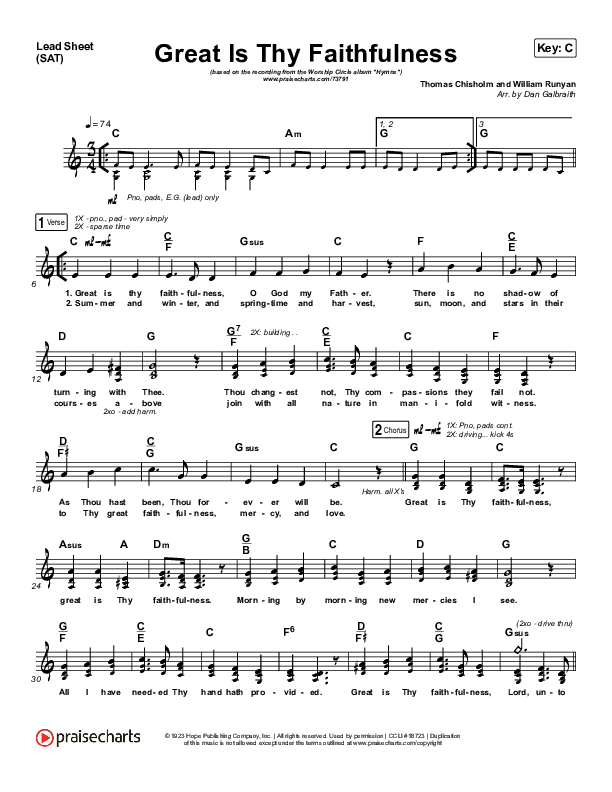 Great Is Thy Faithfulness Lead Sheet (SAT) (Christy Nockels)
