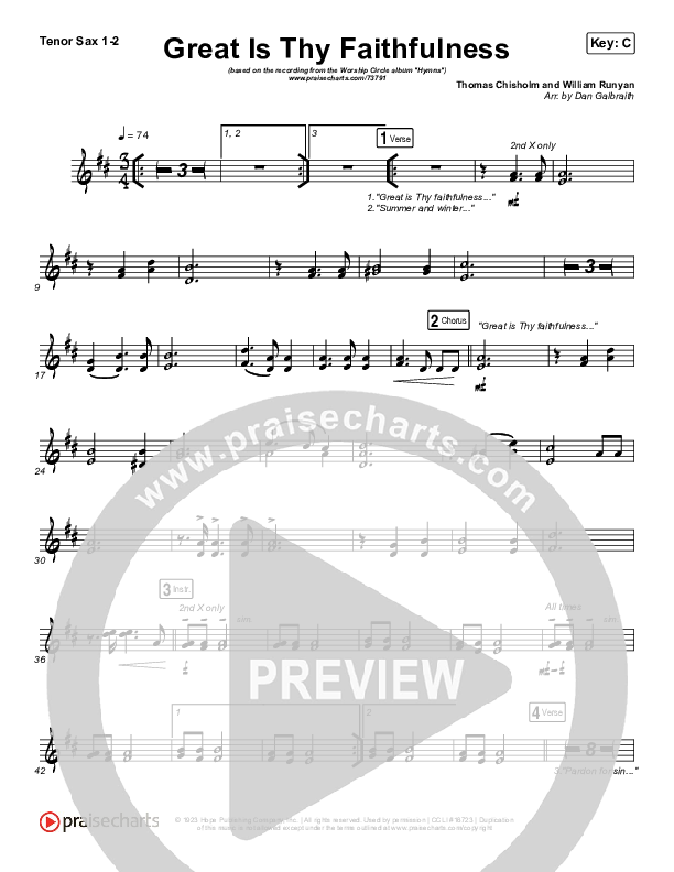 Great Is Thy Faithfulness Tenor Sax 1/2 (Christy Nockels)