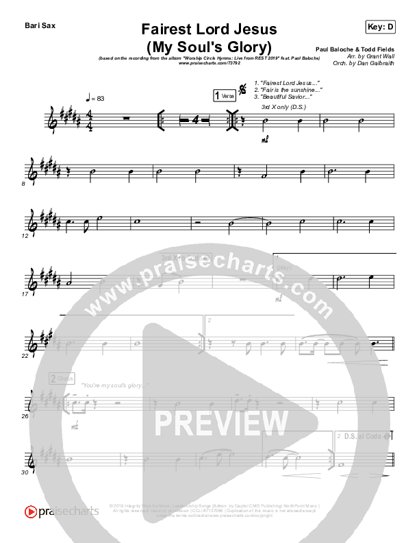 Fairest Lord Jesus (My Soul's Glory) Bari Sax (Paul Baloche)