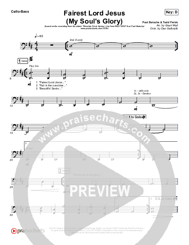 Fairest Lord Jesus (My Soul's Glory) Cello/Bass (Paul Baloche)