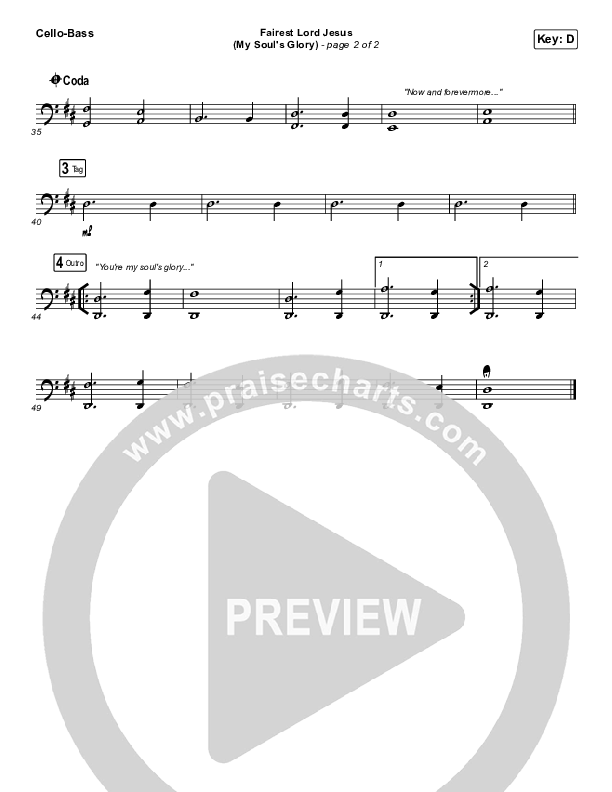 Fairest Lord Jesus (My Soul's Glory) Cello/Bass (Paul Baloche)