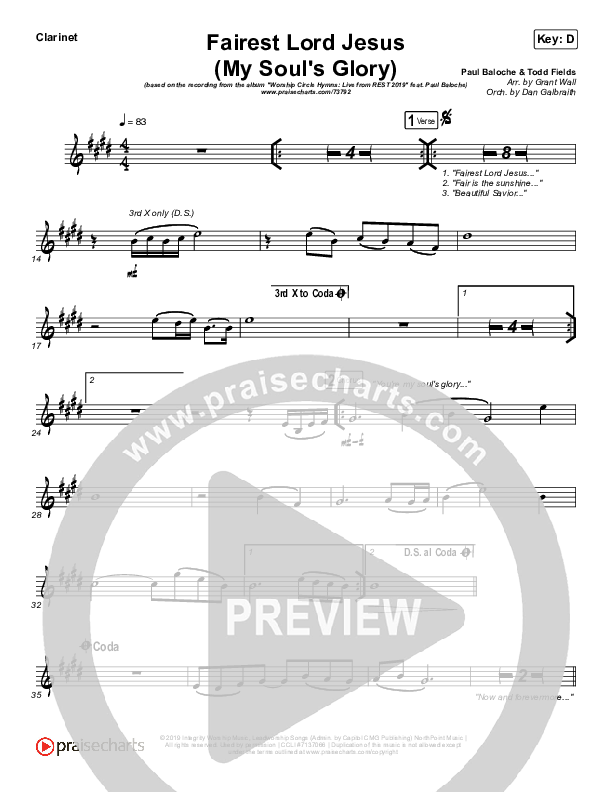 Fairest Lord Jesus (My Soul's Glory) Clarinet (Paul Baloche)